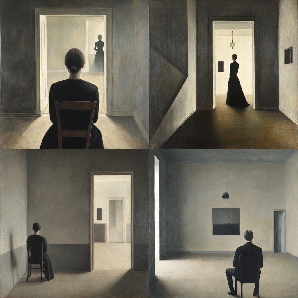 Vilhelm Hammershoi style, Midjourney V6.1, render 1 of 4