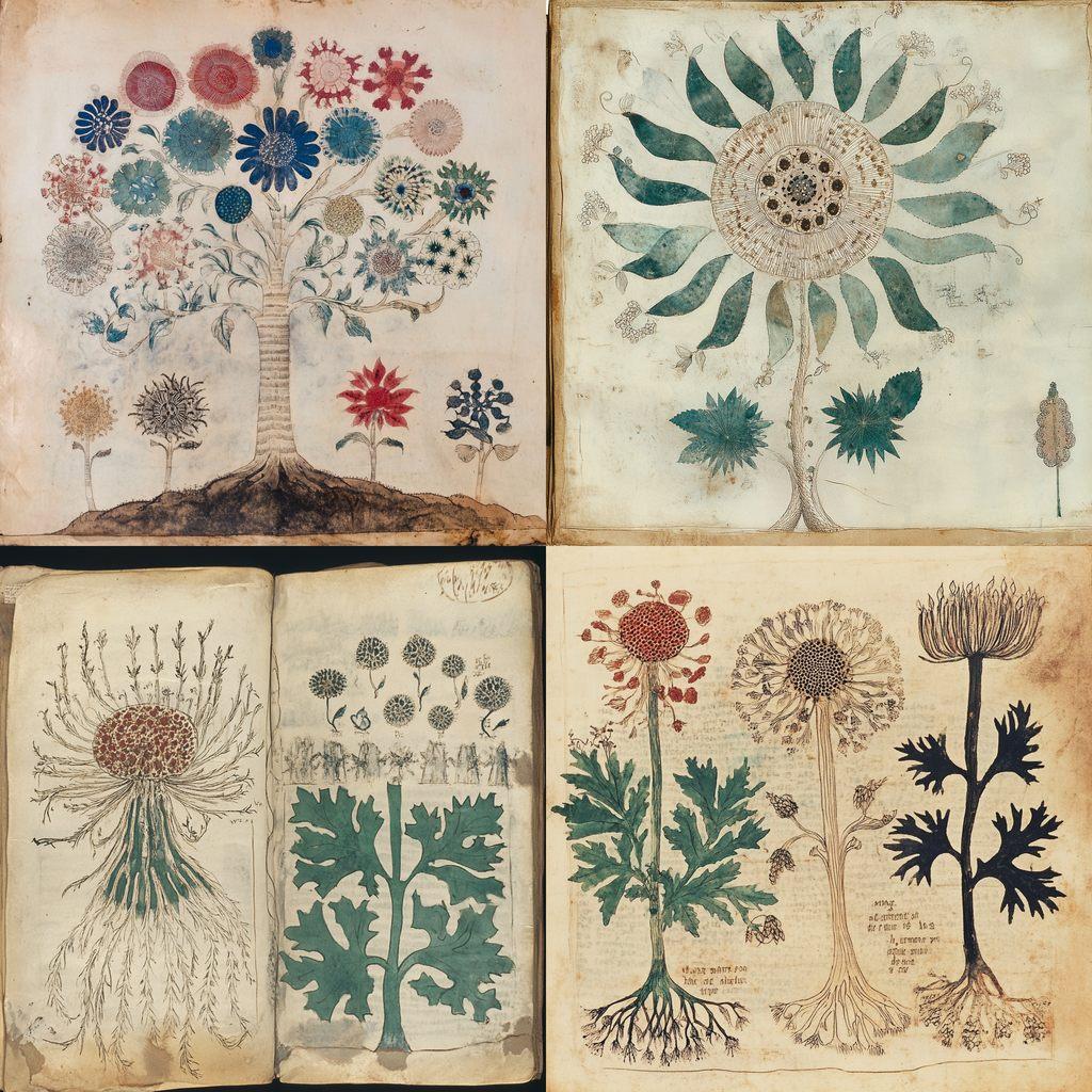 Voynich manuscript style, Midjourney V6.1, render 1 of 4
