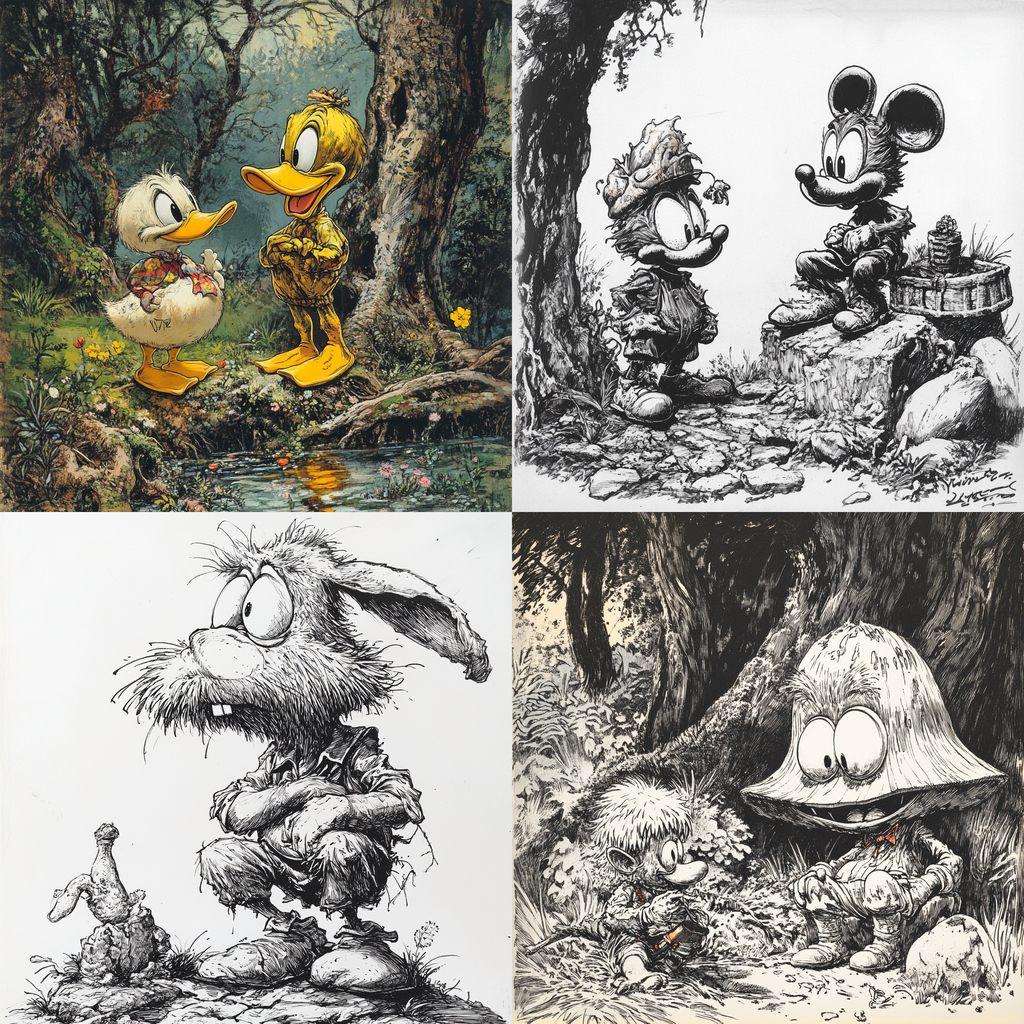 Walt Kelly style, Midjourney V6.1, render 1 of 4