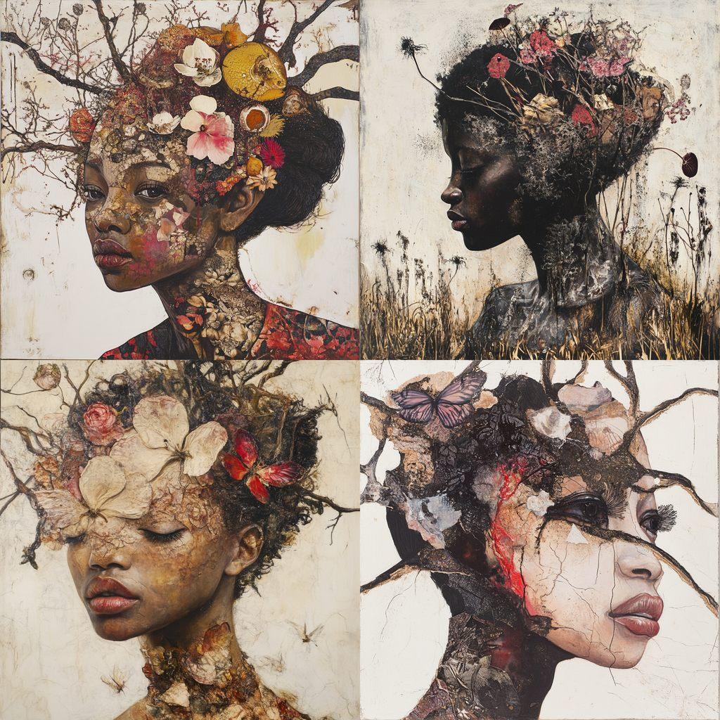 Wangechi Mutu style, Midjourney V6.1, render 1 of 4