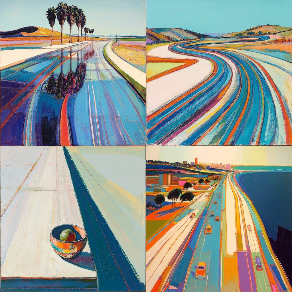 Wayne Thiebaud style, Midjourney V6.1, render 1 of 4