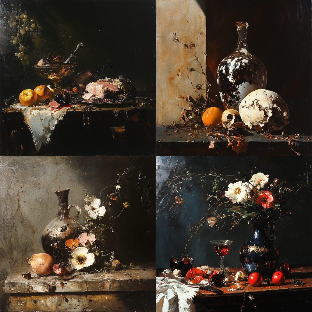 Willem Kalf style, Midjourney V6.1, render 1 of 4