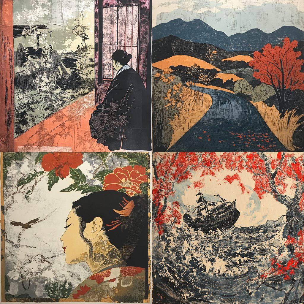 Woodblock print style, Midjourney V6.1, render 1 of 4
