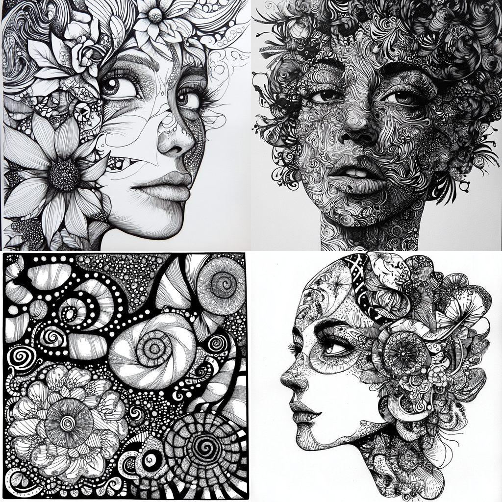 Zentangle style, Midjourney V6.1, render 1 of 4