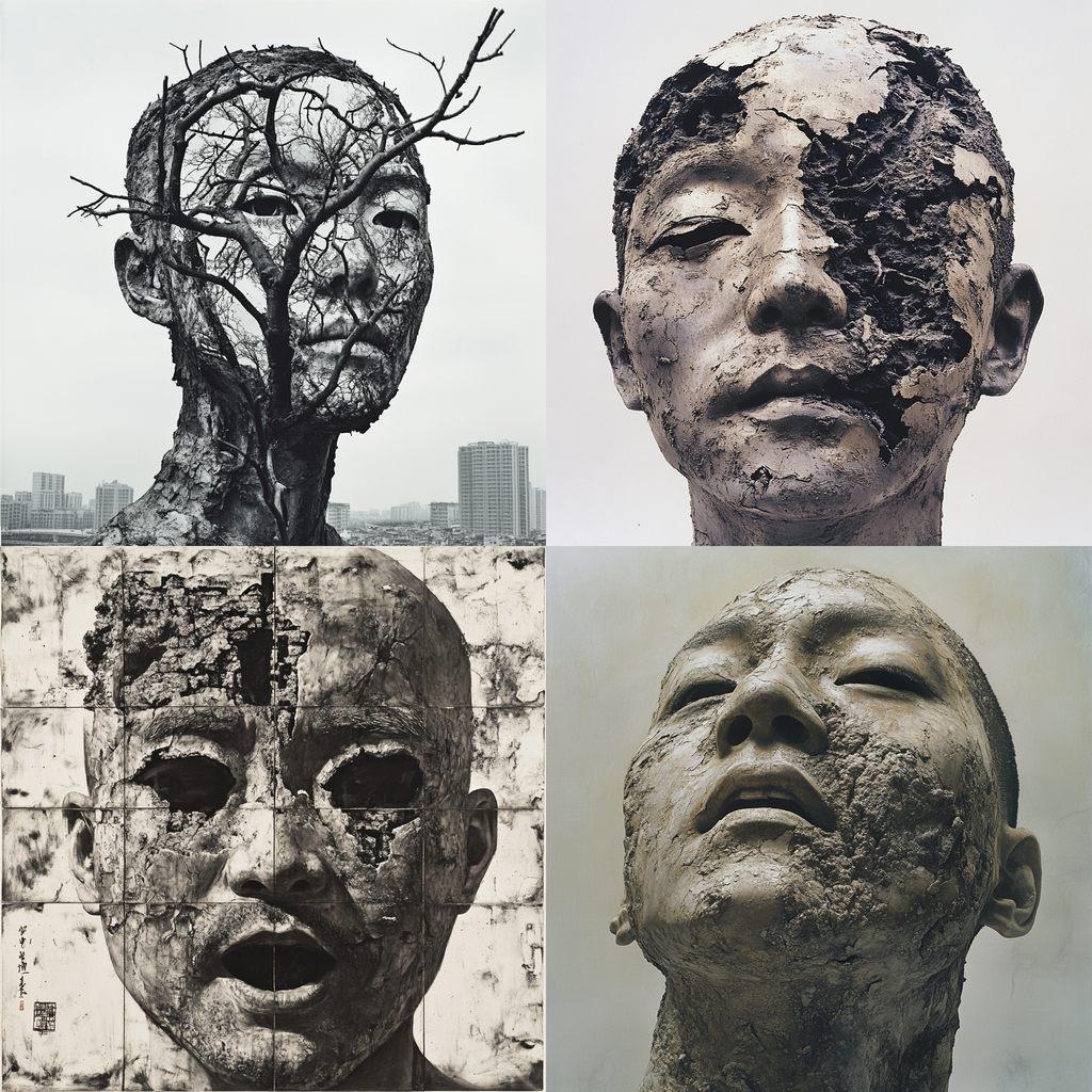 Zhang Huan style, Midjourney V6.1, render 1 of 4