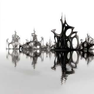 Void Lithograph style, Midjourney V7: megacity with futuristic bioarchitecture