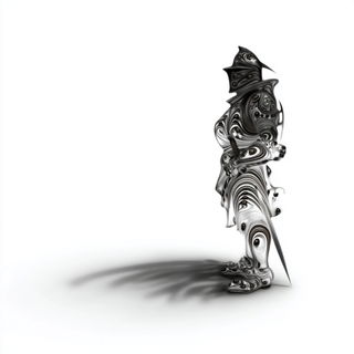 Void Lithograph style, Midjourney V7: concept art character design of retropunk steam knight