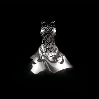 Void Lithograph style, Midjourney V7: haute-couture fashion outfit