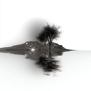 Void Lithograph style, Midjourney V7: realistic landscape photograph of quiet dawn