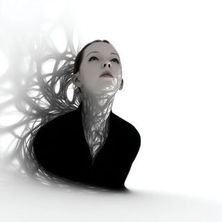Void Lithograph style, Midjourney V7: photographic portrait of female protagonist
