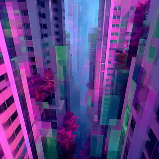 Chromawarp Weaving style, Midjourney V7: megacity with futuristic bioarchitecture