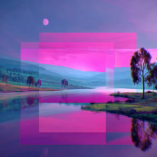Chromawarp Weaving style, Midjourney V7: realistic landscape photograph of quiet dawn
