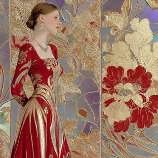 Haveli Goldwork style, Midjourney V7: haute-couture fashion outfit