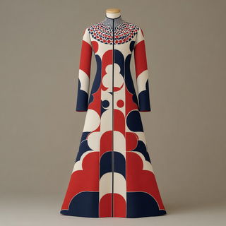 Lanternstripe Procession style, Midjourney V7: haute-couture fashion outfit