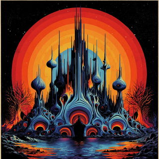 The Solburst Archive style, Midjourney V7: megacity with futuristic bioarchitecture