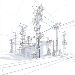 Wireash style, Midjourney V7: technical infrastructure blueprint schematics