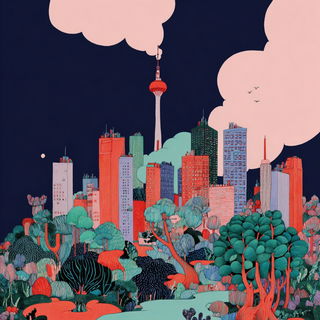Florautomaton style, Midjourney V7: megacity with futuristic bioarchitecture
