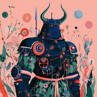 Florautomaton style, Midjourney V7: concept art character design of retropunk steam knight