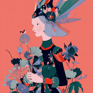 Florautomaton style, Midjourney V7: haute-couture fashion outfit