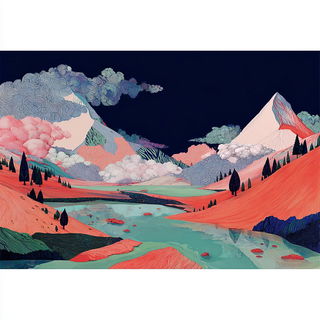 Florautomaton style, Midjourney V7: realistic landscape photograph of quiet dawn