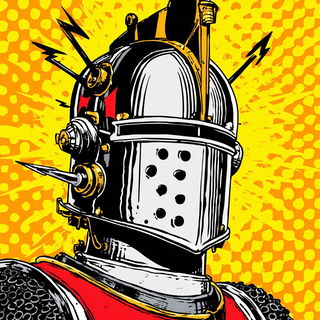Enamelocomic style, Midjourney V7: concept art character design of retropunk steam knight