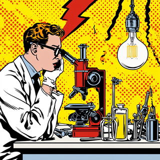 Enamelocomic style, Midjourney V7: editorial illustration for popular scientific magazine cover