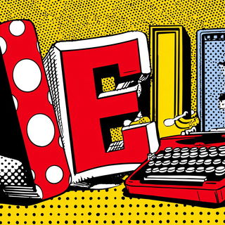 Enamelocomic style, Midjourney V7: typographic composition with large letters