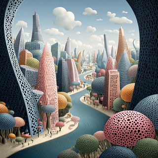Pigmentarium style, Midjourney V7: megacity with futuristic bioarchitecture