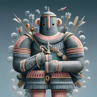 Pigmentarium style, Midjourney V7: concept art character design of retropunk steam knight