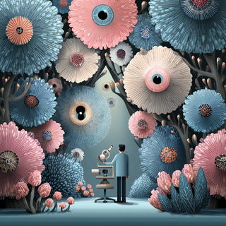 Pigmentarium style, Midjourney V7: editorial illustration for popular scientific magazine cover