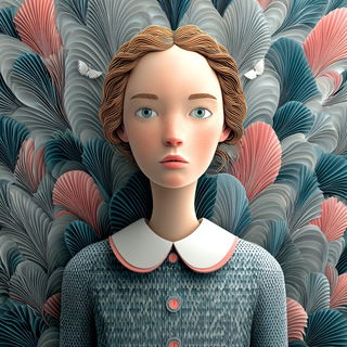 Pigmentarium style, Midjourney V7: photographic portrait of female protagonist