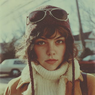 Velour Handstage style, Midjourney V7: photographic portrait of female protagonist