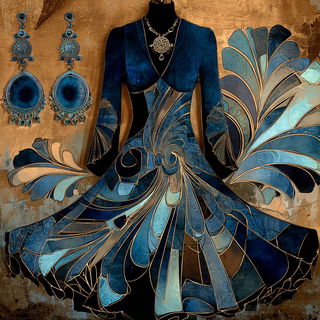Glyphbazaar style, Midjourney V7: haute-couture fashion outfit
