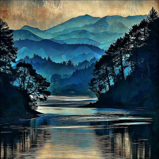 Glyphbazaar style, Midjourney V7: realistic landscape photograph of quiet dawn