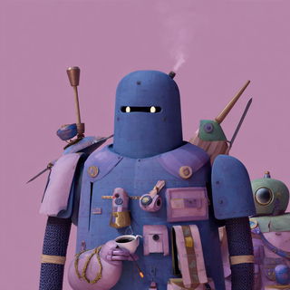 Cliffpastel style, Midjourney V7: concept art character design of retropunk steam knight