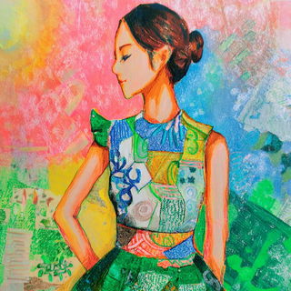 Driftcolor style, Midjourney V7: haute-couture fashion outfit