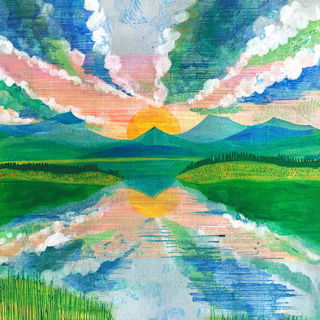 Driftcolor style, Midjourney V7: realistic landscape photograph of quiet dawn