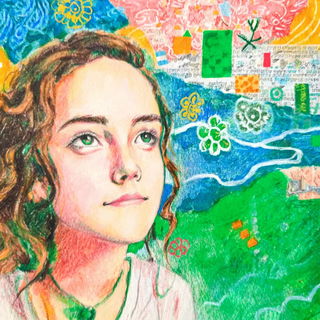 Driftcolor style, Midjourney V7: photographic portrait of female protagonist