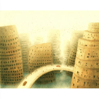 Crayonwood style, Midjourney V7: megacity with futuristic bioarchitecture