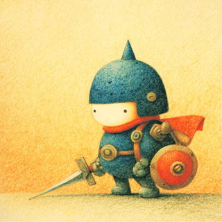 Crayonwood style, Midjourney V7: concept art character design of retropunk steam knight