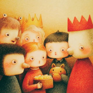 Crayonwood style, Midjourney V7: retro fairy-tale illustration