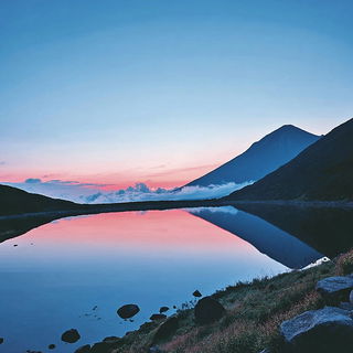 Cloudglassism style, Midjourney V7: realistic landscape photograph of quiet dawn