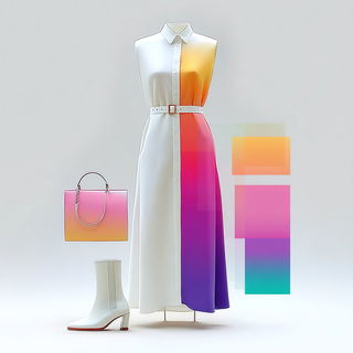 Neonmandala style, Midjourney V7: haute-couture fashion outfit