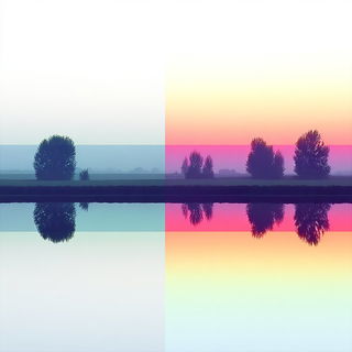 Neonmandala style, Midjourney V7: realistic landscape photograph of quiet dawn