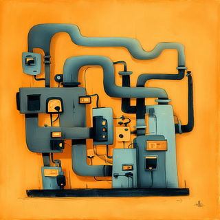 Cinder Fume Towers style, Midjourney V7: technical infrastructure blueprint schematics