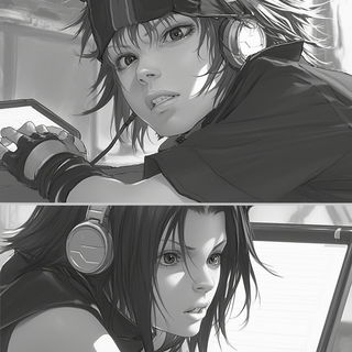 The Blackround Society style, Midjourney V7: black-and-white manga comic strip