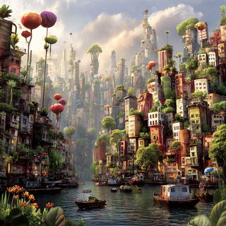 Giantletteria style, Midjourney V7: megacity with futuristic bioarchitecture