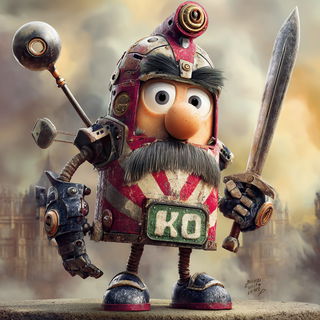 Giantletteria style, Midjourney V7: concept art character design of retropunk steam knight