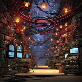 Giantletteria style, Midjourney V7: technical infrastructure blueprint schematics