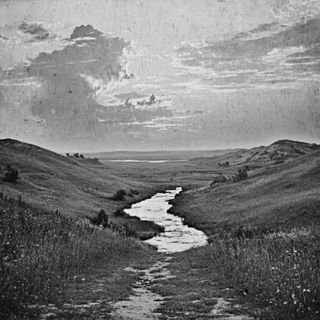 Celskin Cabinet style, Midjourney V7: realistic landscape photograph of quiet dawn
